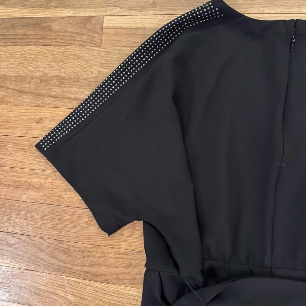 Lane Bryant black belted short sleeve romper with studded shoulders sz XXL b52